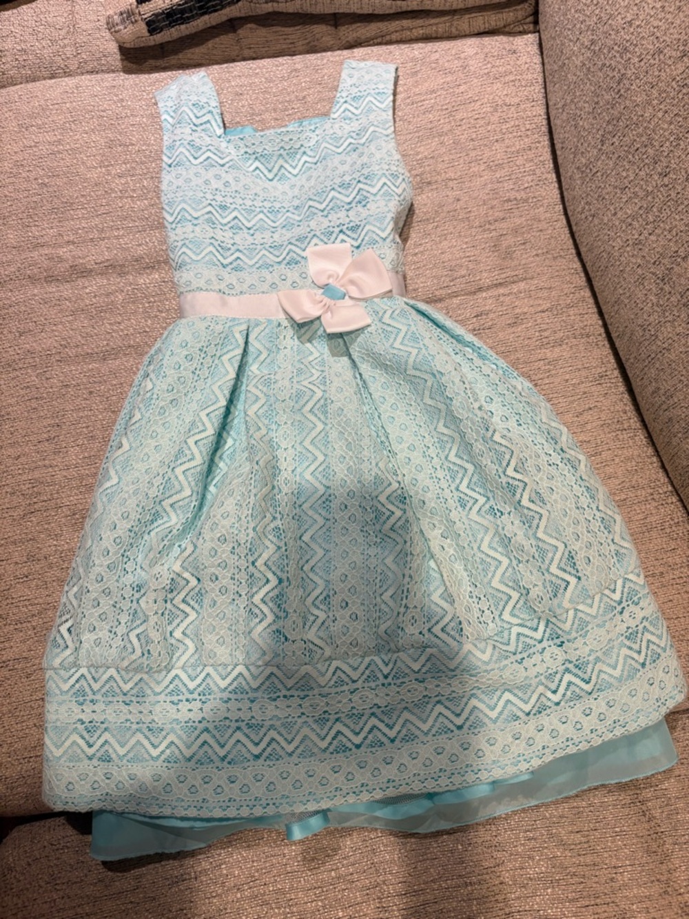 Jona Michelle Light Blue Lace Fit-and-Flare Dress with Satin Bow
